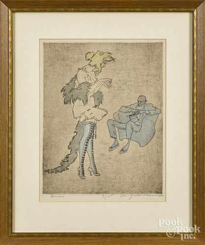 Jules Pascin (French/American 1885-1930), color engraving, titled Blue, signed lower right