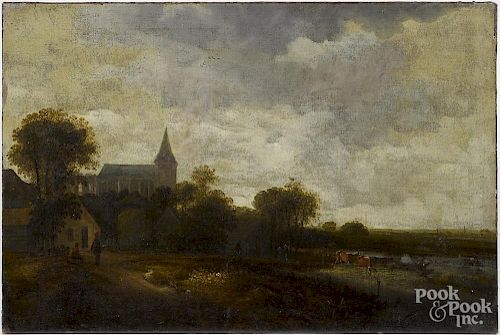 Dutch oil on canvas landscape, 18th/19th c., 25'' x 37''.
