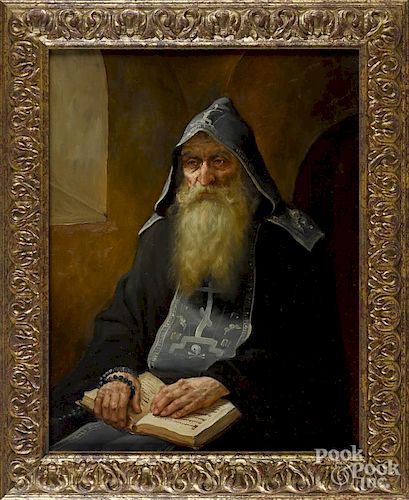 Contemporary oil on canvas of a Russian priest, signed illegibly and dated 2007 on verso