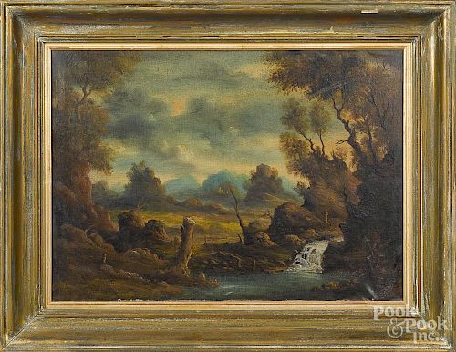 Old Masters style oil on canvas landscape, mid 20th c., 20'' x 28''.