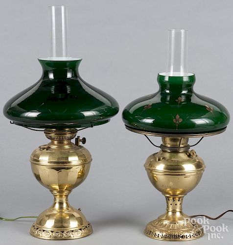 Bradley & Hubbard No. 4 Radiant lamp, together with another lamp.