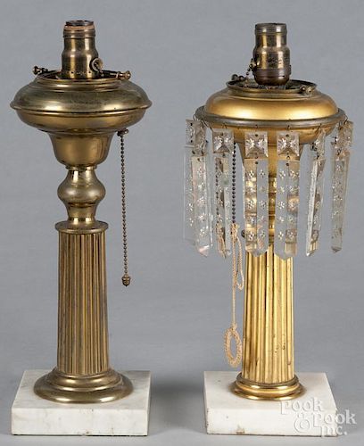 Cornelious solar lamp, together with an unmarked lamp, 15 1/2'' h.