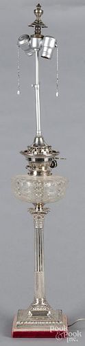 English silver candlestick table lamp, early 20th c., bearing the touch HE Ld.