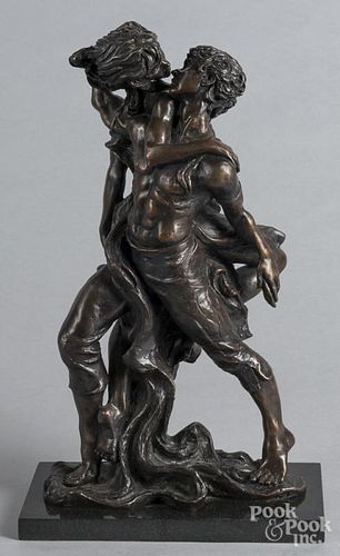 Modern bronze of two figures embracing, 16 1/2'' h.