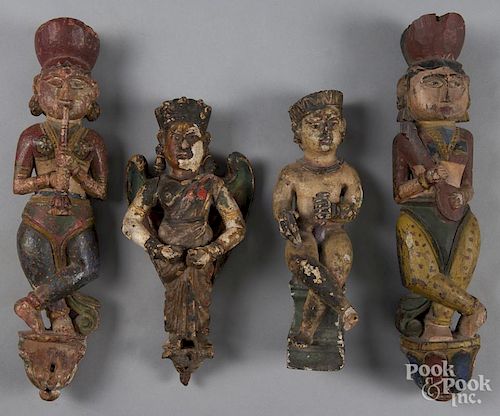 Four Continental carved and painted figures, tallest - 17''.