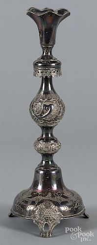 Russian silver candlestick, late 19th c., with maker's mark Izrael Szekman, 14 1/4'' h., 12.2 ozt.