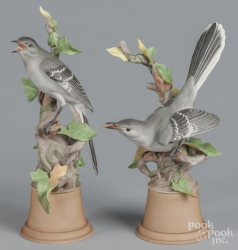 Pair of Boehm porcelain mockingbirds, 11 1/4'' h. and 12'' h.