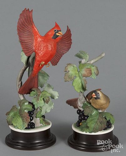 Pair of Boehm porcelain cardinals, 10'' h. and 15'' h.
