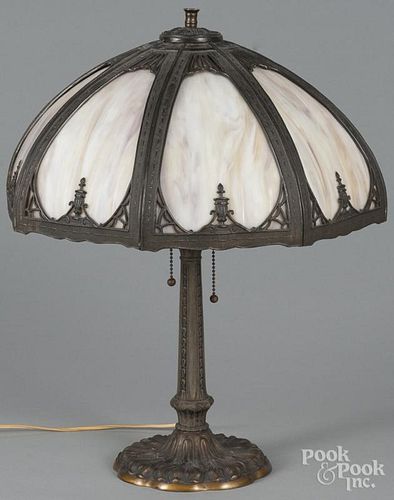 Slag glass table lamp, early 20th c., 20'' h.