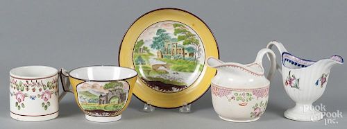 Five pieces of English creamware and pearlware, 19th c.