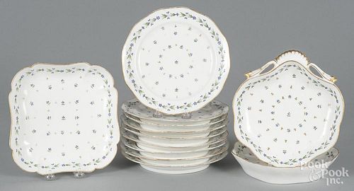 Nine porcelain plates, mid 19th c., together with three serving dishes.