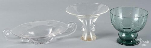 Steuben glass vase, 4 3/4'' h., together with an unmarked bowl, 2 3/4'' h., 11 1/2'' dia.