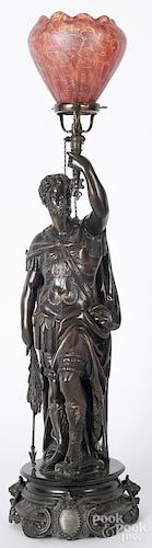 Bronze cavalier figural gas lamp, 19th c., overall - 27 1/4'' h.