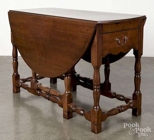 William & Mary style walnut gateleg table, constructed from period and non-period elements