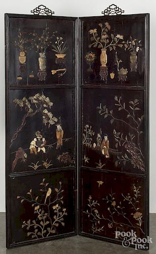 Chinese hardstone mounted two-part screen, early 20th c., 69 1/4'' x 49''.