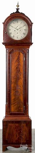 Scottish mahogany tall case clock, early 19th c., with an eight-day movement, signed