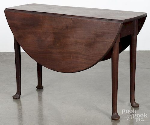 George II mahogany drop leaf dining table, ca. 1760, 28 1/2'' h., 15'' w., 42'' d.