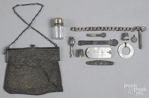Sterling silver and mother-of-pearl chatelaine objets de virtu, ca. 1900