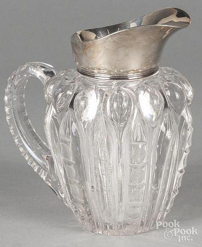 Cut glass pitcher, early 20th c., with a silver mount by Tiffany & Co., 7 3/4'' h.