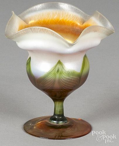 Tiffany favrile glass vase, signed on base, 4 3/4'' h.