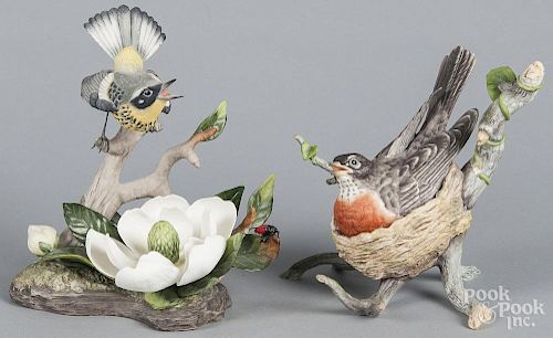 Two Boehm porcelain bird groups, 20th c., to include a robin on a nest, 7 1/4'' h.