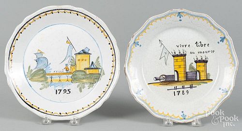 Pair of Quimper polychrome plates, ca. 1900, 9 1/4'' dia.