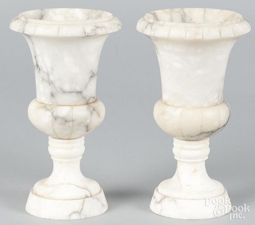Pair of Italian alabaster urns, 20th c., 10 1/4'' h.