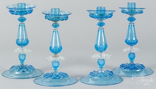 Four Venetian glass candlesticks, 10 1/2'' h.