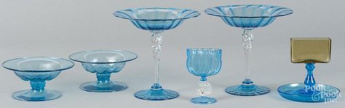 Six pieces of Venetian glass, tallest - 7''.
