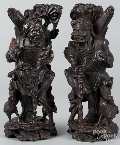 Pair of Japanese carved hardwood figures, 19th c., 16 1/2'' h.