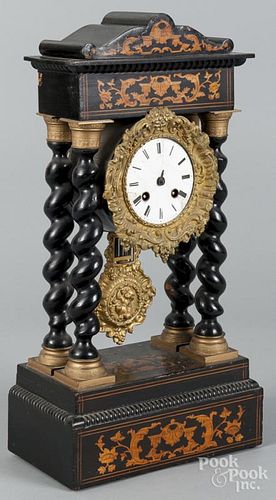 French ebonized portico clock, late 19th c., with a Japy Freres movement, 18 1/4'' h.
