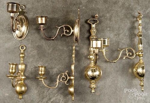Five pairs of brass sconces, 20th c., tallest - 12 1/4''.