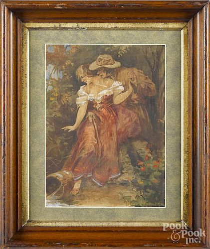 Watercolor of a man and woman embracing, signed Wittmann, 11 1/4'' x 8 1/4''.