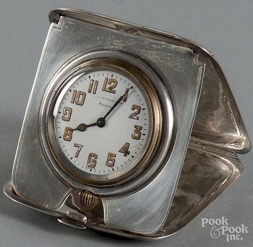 Sterling silver cased traveling desk clock.