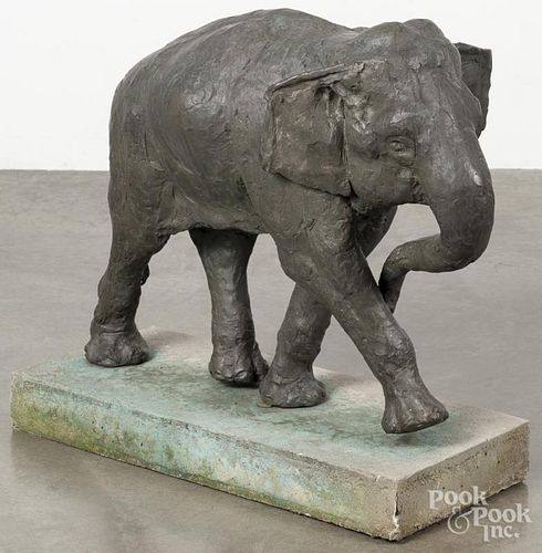 Shane Stratton (American 20th/21st c.), abstract bronze sculpture of an elephant on a concrete base