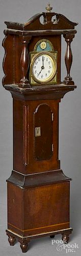 Miniature mahogany tall case clock, early 20th c., 18 1/4'' h.
