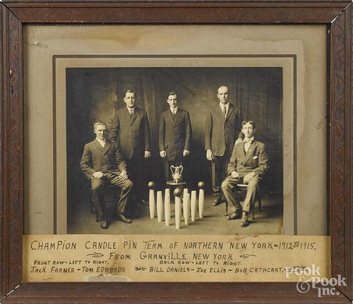 Large cabinet photo of the Champion candle pin team of Northern New York - 1912 to 1915