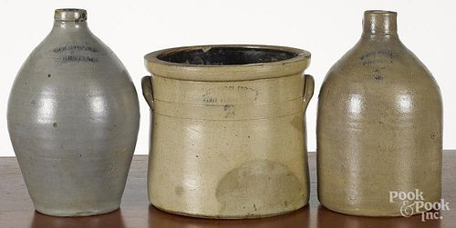 Three pieces of stoneware, 19th c., to include a one-gallon jug impressed Goodwin & Webster