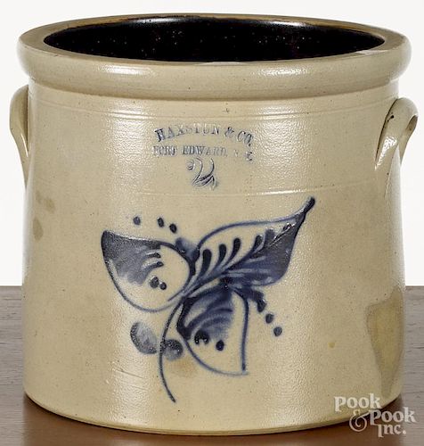 New York two-gallon stoneware crock, 19th c., impressed Haxtun & Co. Fort Edward N. Y.