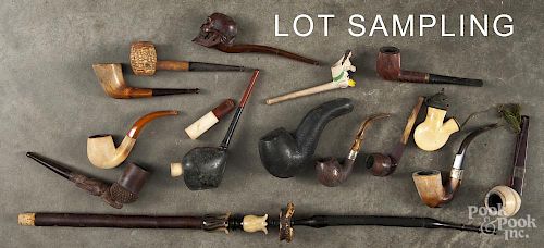 Smoking pipes, 19th/20th c., to include carved, meerschaum, and wood examples