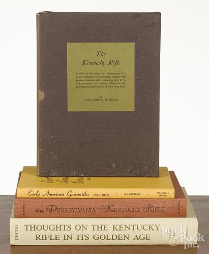 Four long rifle books, to include Dillin, The Kentucky Rifle; Kauffman, Early American Gunsmiths