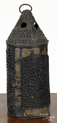 Pennsylvania punched tin lantern, 19th c., 15'' h.