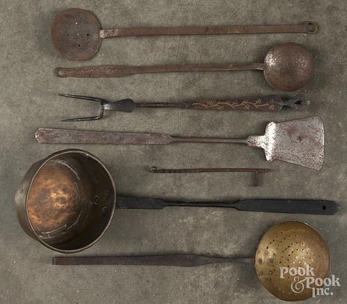 Long handled utensils, 19th/20th c., to include spatulas, forks, dippers, etc.