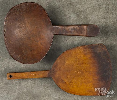 New England maple scoop, 19th c., 9'' l., together with a later scoop, 10'' l.