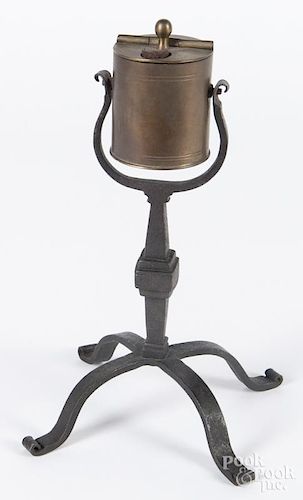 Contemporary wrought iron and brass kettle lamp, 8 1/2'' h.