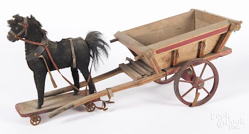 Horse drawn pull toy, late 19th c., with a cart, 20 1/2'' l.