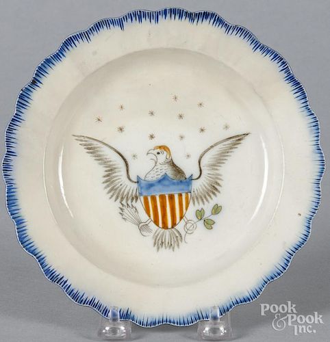 Leeds blue feather edge plate, 19th c., with an American eagle, 7 1/4'' dia.