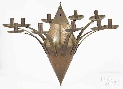 Tin and mica chandelier, early/mid 20th c., 24'' h., 32'' w.