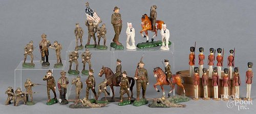 Trico and German composition toy soldiers, tallest - 5 1/2''