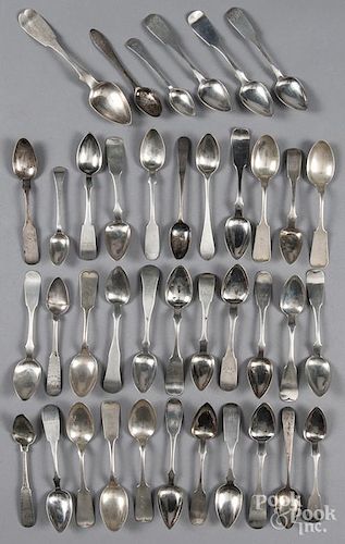 Miscellaneous coin silver spoons, to include Titcomb, J. Eberman, G. M. Zahm, George Wilson